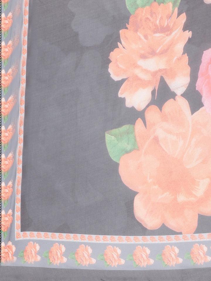 Neerus Olive Printed Straight Kurta and Trousers With Dupatta