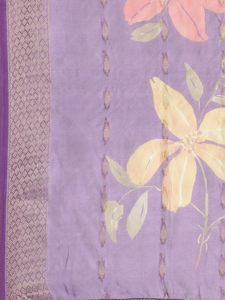 Neerus Purple Solid Straight Kurta and Trousers With Dupatta