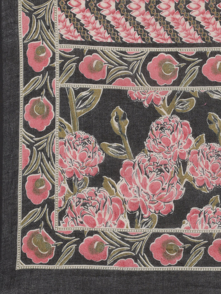 Neerus Black Printed Straight Kurta and Trousers With Dupatta