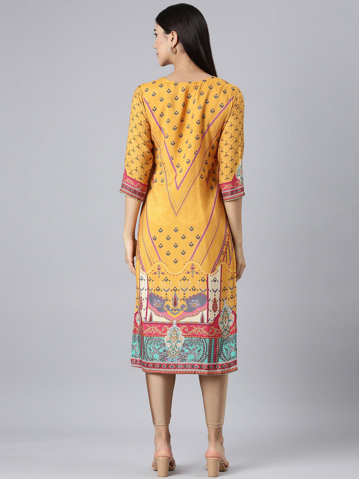 Neerus Mustard Casual Paisley Straight Kurtas