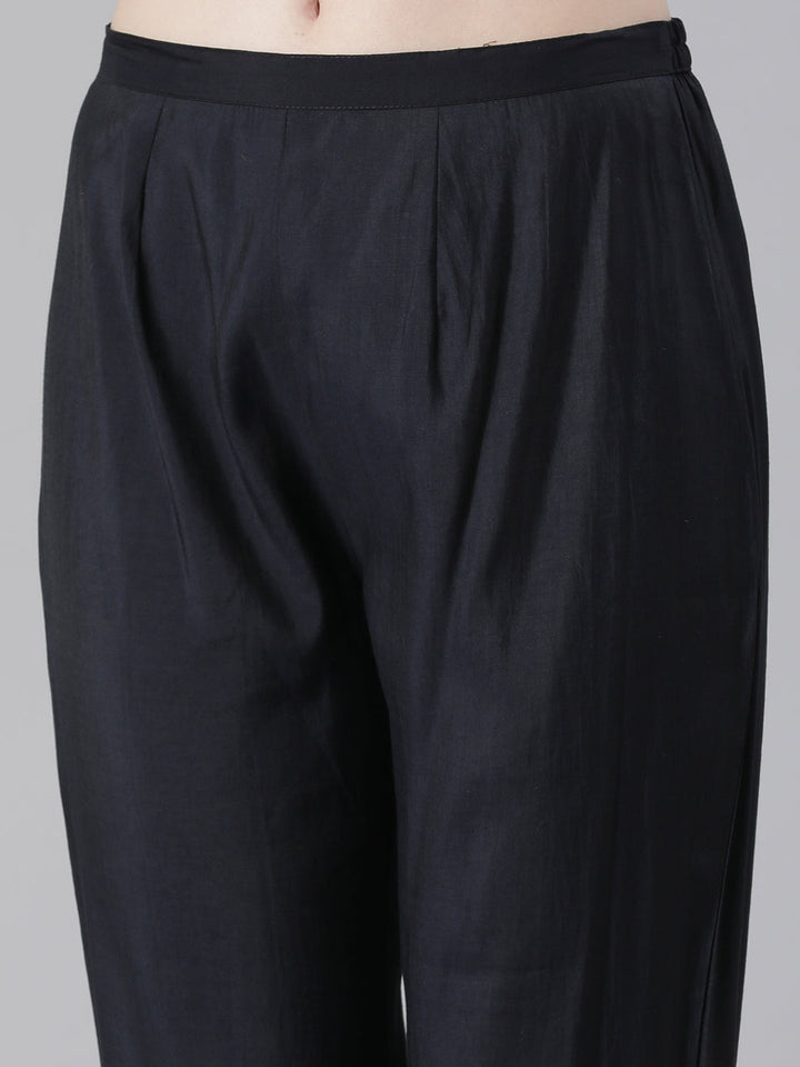 Neerus Black Printed Straight Kurta and Trousers With Dupatta