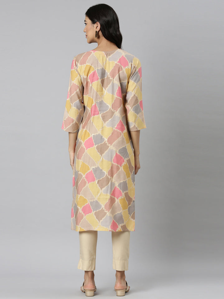 Neerus Yellow Casual Colourblocked Straight Kurtas