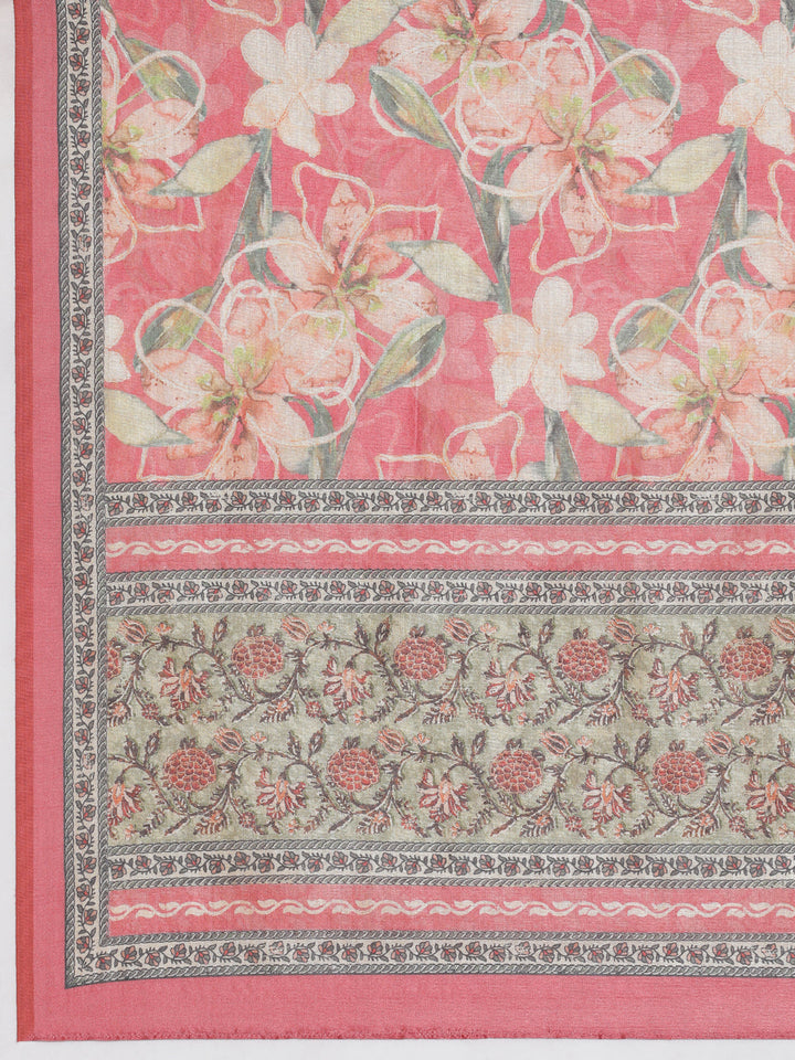 Neerus Orange Printed Straight Kurta and Trousers With Dupatta