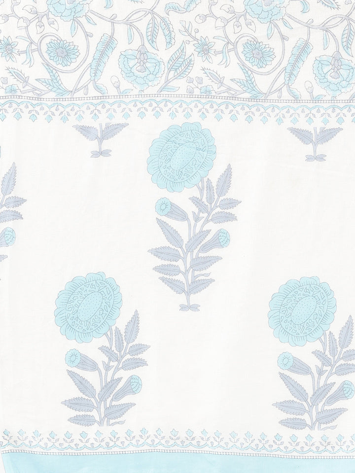 Neerus Blue Printed Straight Kurta and Trousers With Dupatta