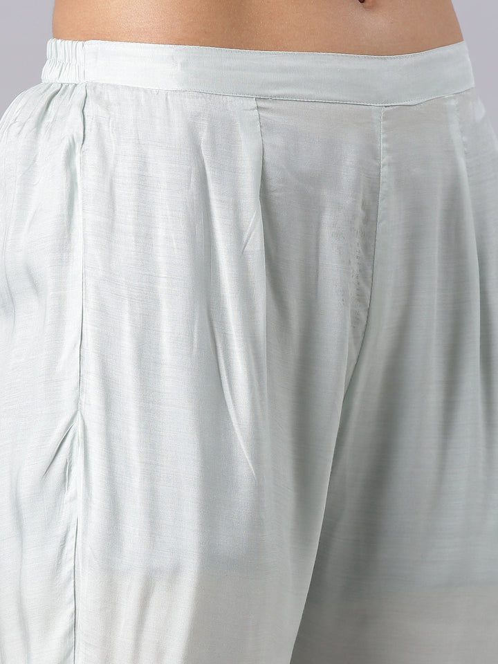 Neerus Blue Printed Straight Kurta And Trousers With Dupatta