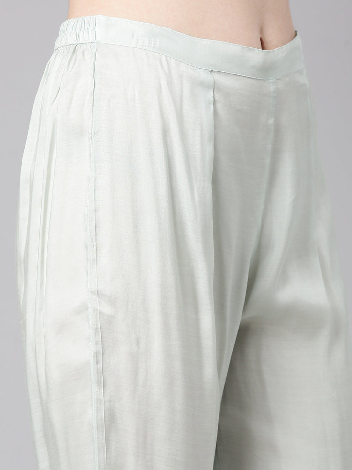 Neerus Mint Printed Straight Kurta and Trousers With Dupatta