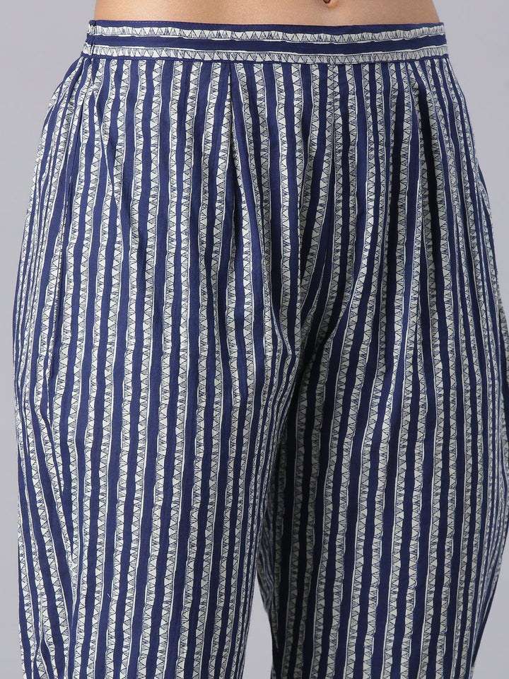 Neerus Blue Printed Straight Kurta And Trousers With Dupatta