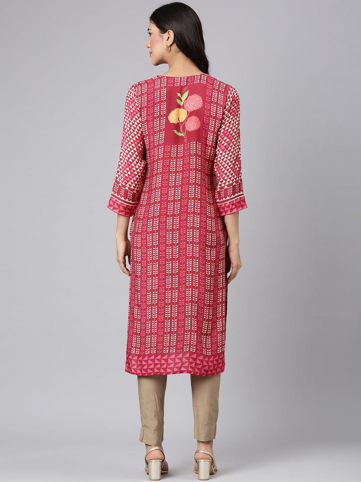 Neerus Maroon Casual Tribal Straight Kurtas