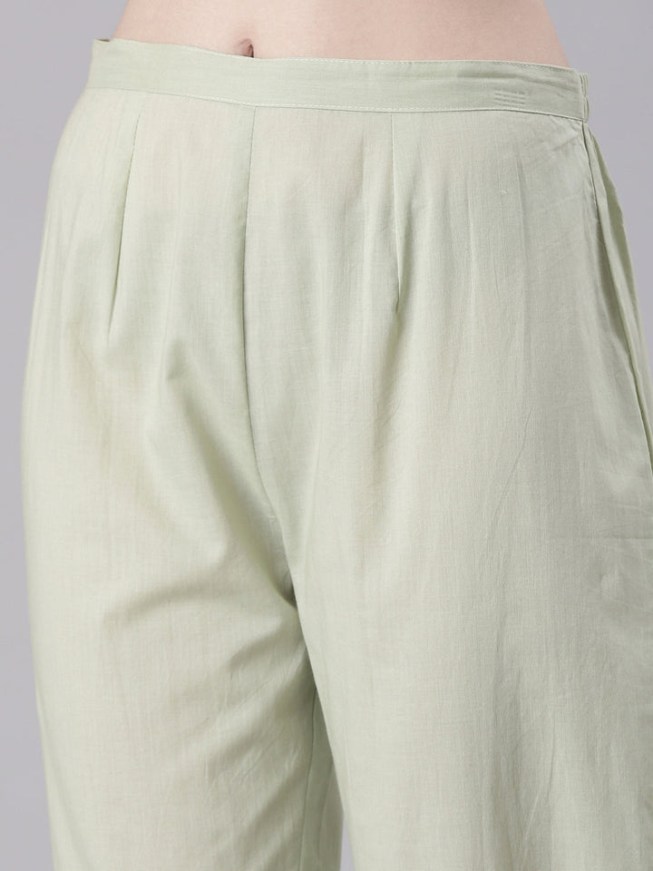 Neerus Green Solid Straight Kurta and Trousers With Dupatta