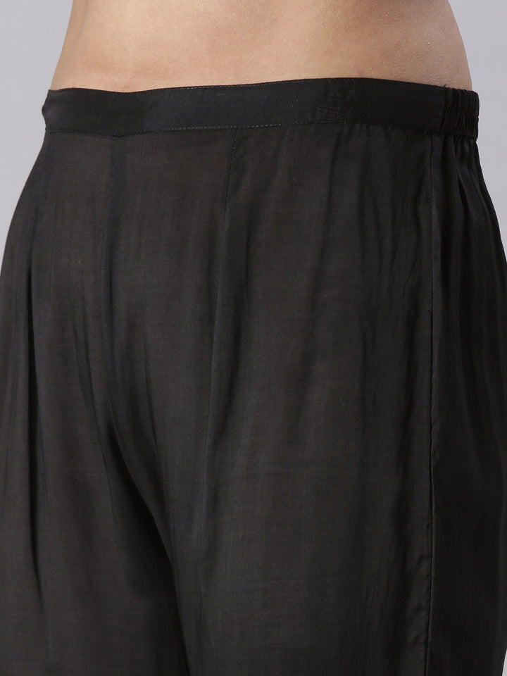 Neerus Black Solid Straight Kurta and Trousers With Dupatta