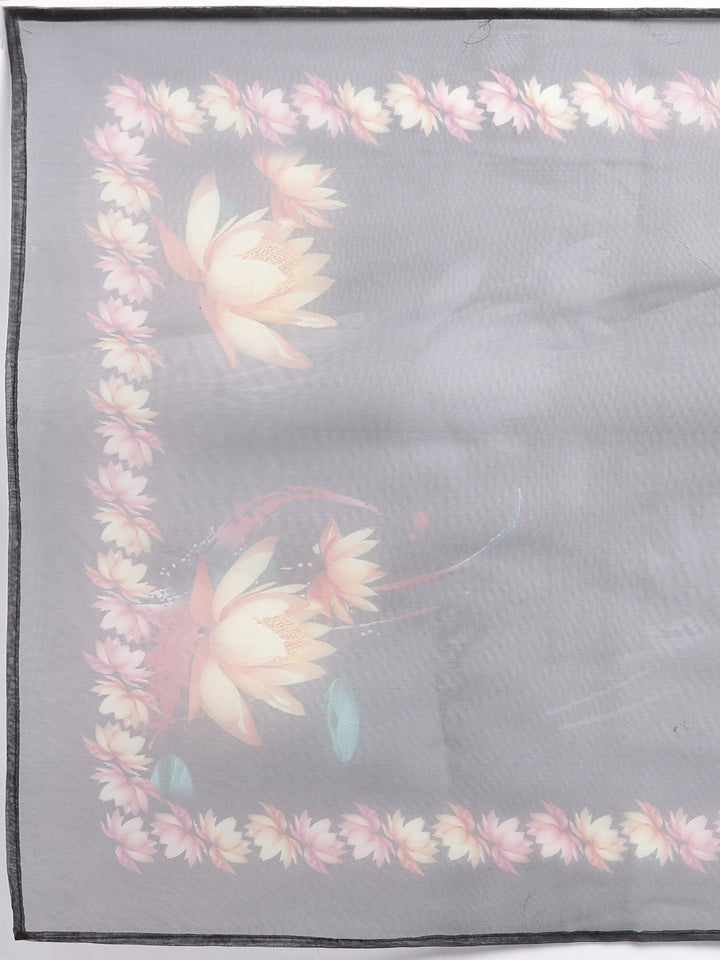 Neerus Black Solid Straight Kurta and Trousers With Dupatta