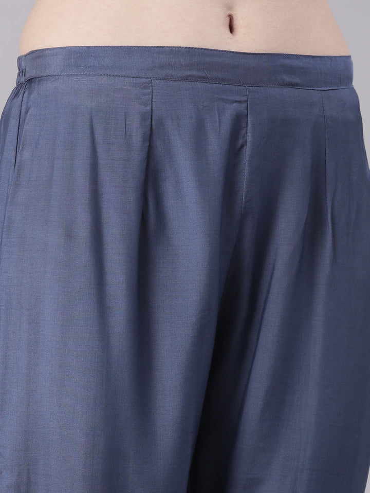 Neerus Blue Printed Straight Kurta and Trousers With Dupatta