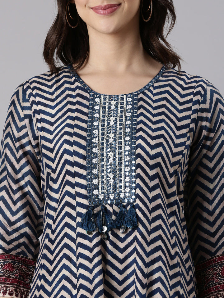 Navy Blue Silk Long Anarkali Kurta