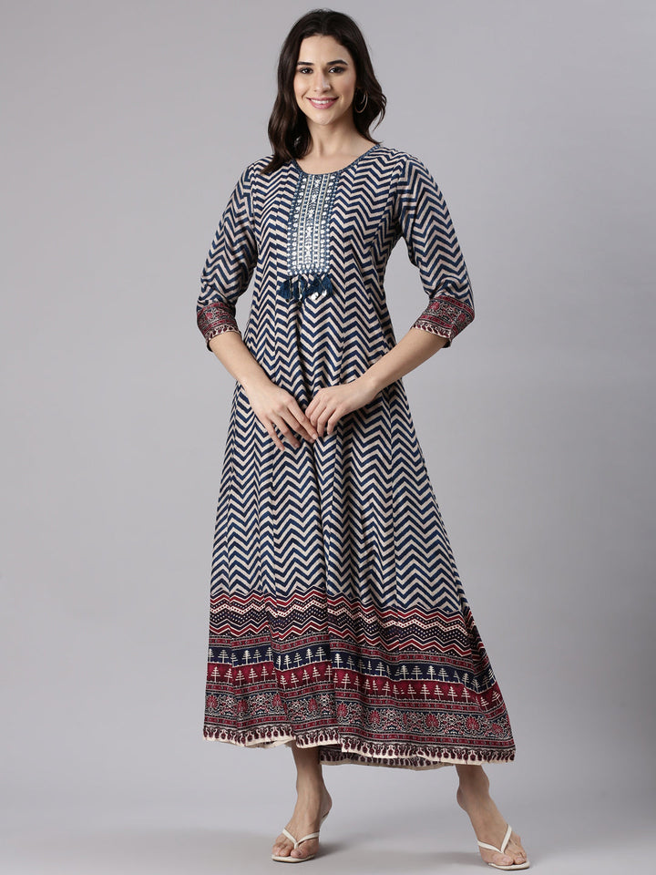 Navy Blue Silk Long Anarkali Kurta