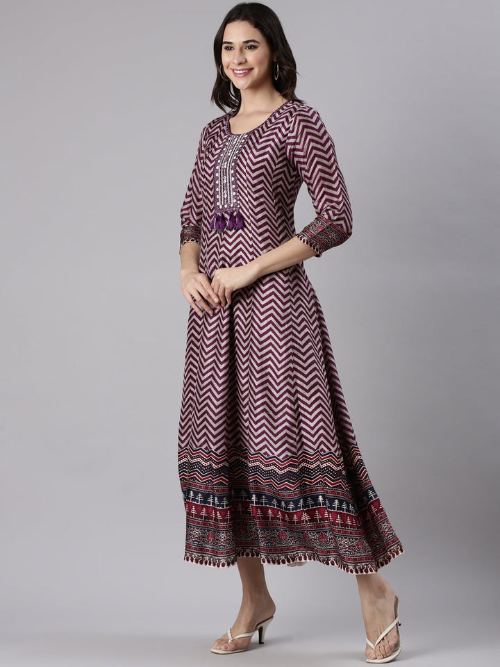 Wine Silk Long Anarkali Kurta