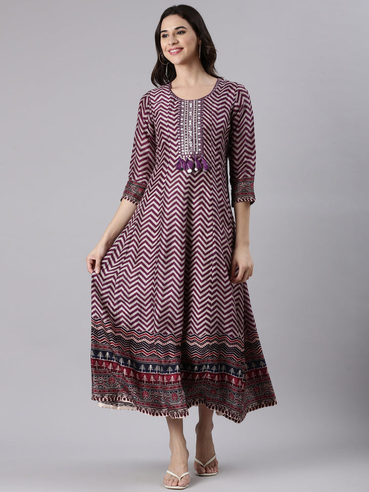 Wine Silk Long Anarkali Kurta