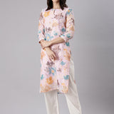 Baby Pink Linen Printed Kurta