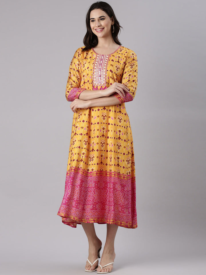 Mustard Silk Long Anarkali Kurta