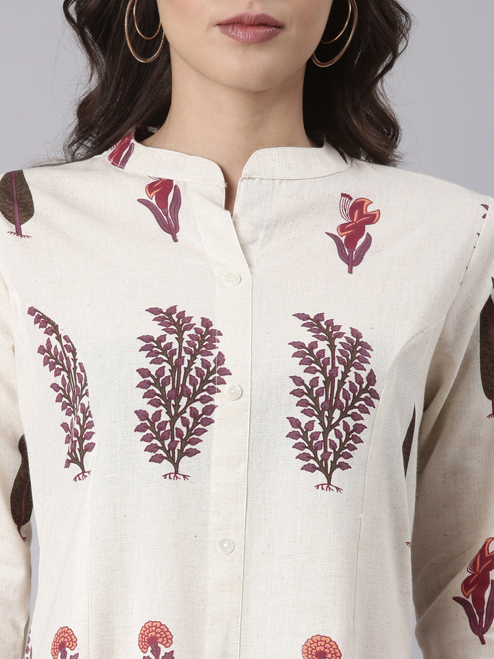 Neerus Beige block printed kurta set - detail view 1