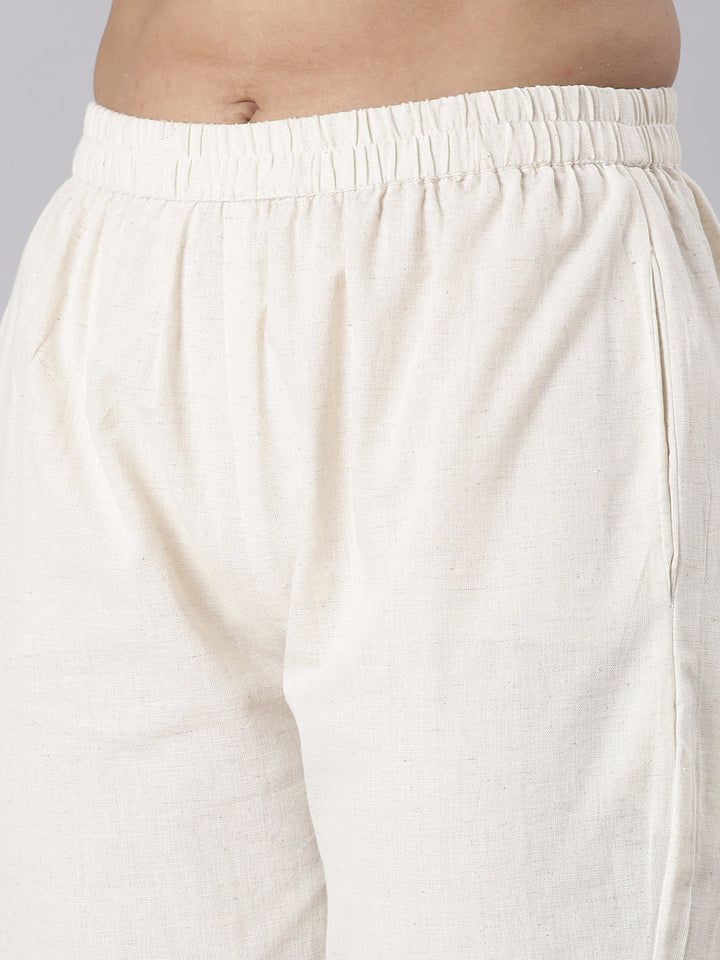 Neerus Cream Solid Straight Kurta and Trousers