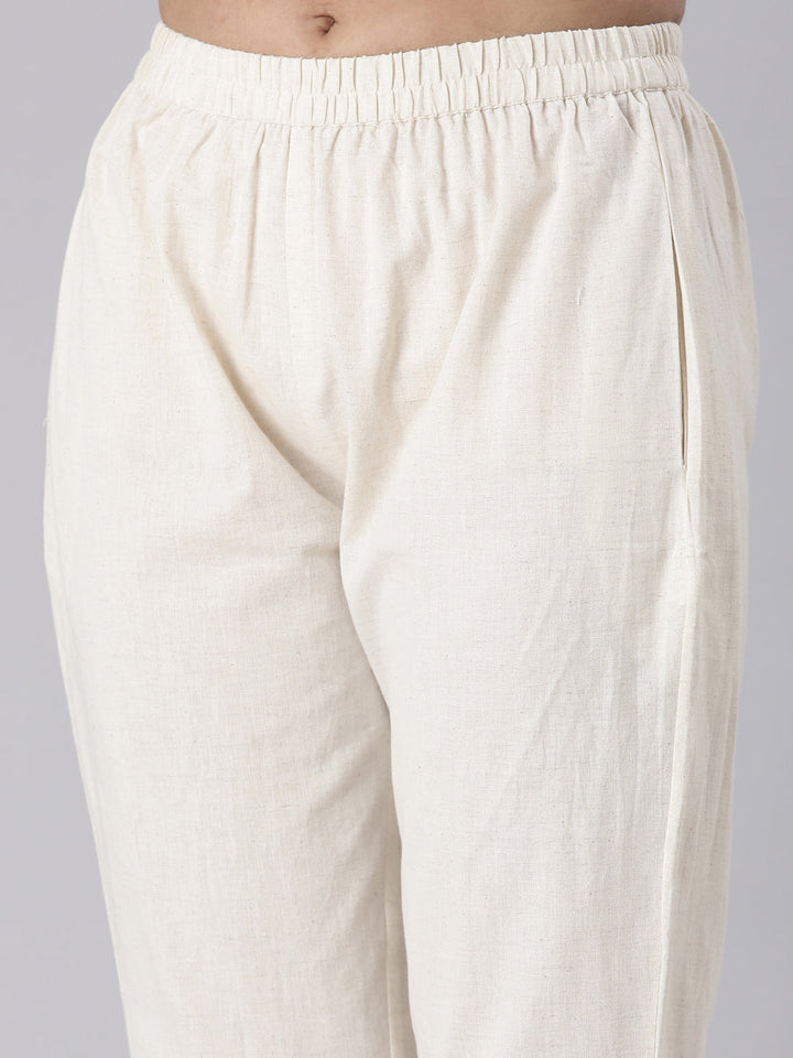 Neerus Cream Solid Straight Kurta and Trousers