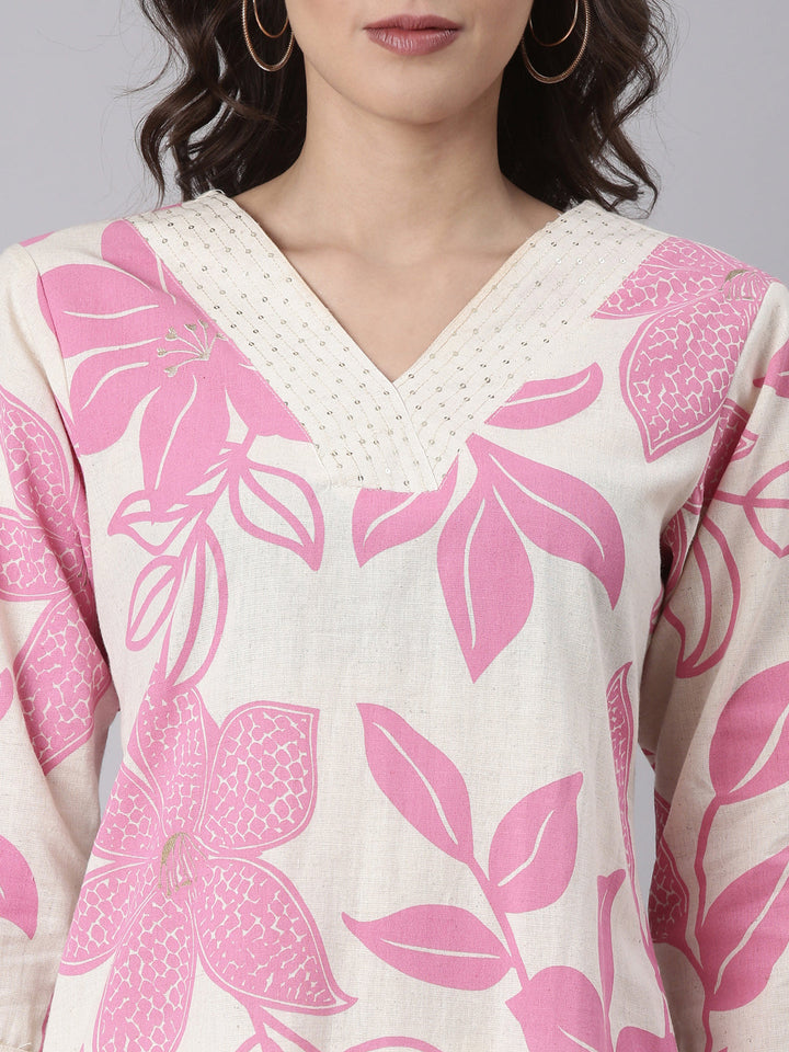 Neerus Pink block printed kurta set - detail view 1