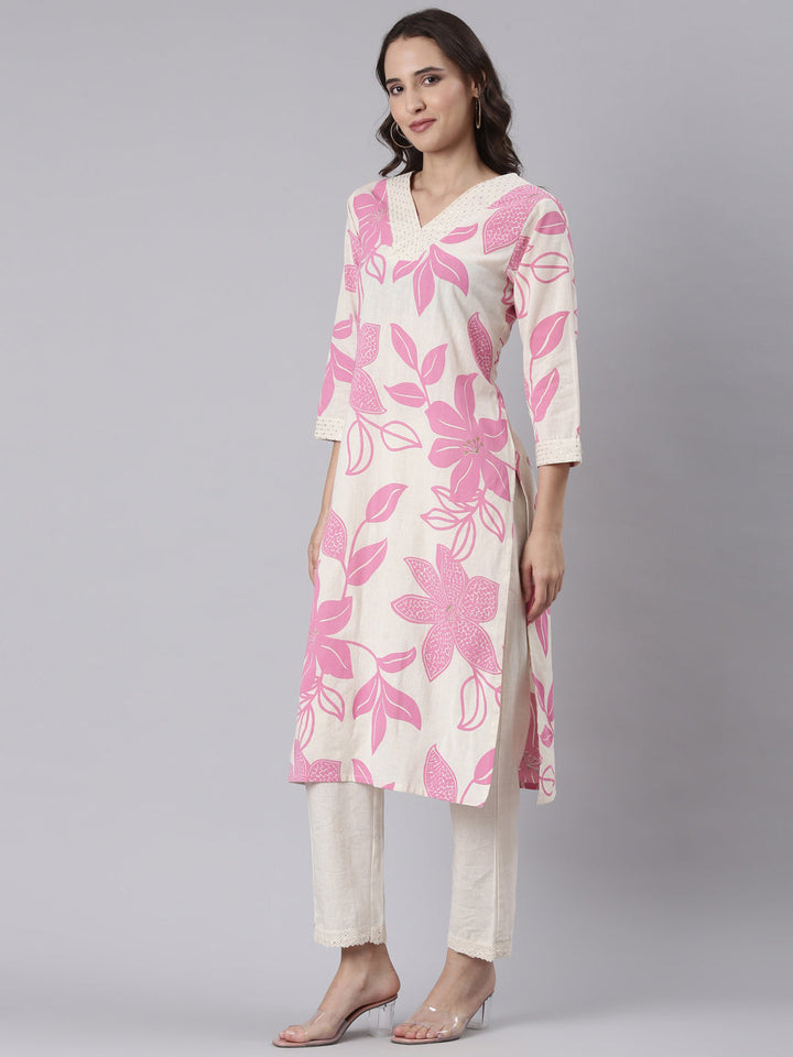 Neerus Pink block printed kurta set - back view
