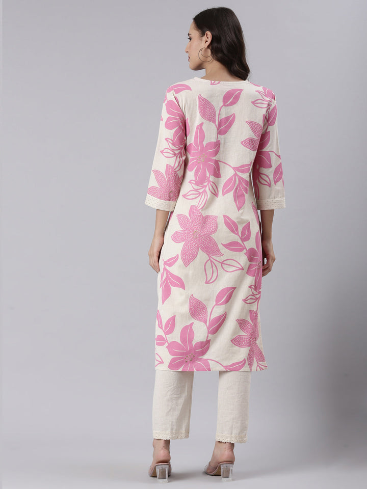 Neerus Pink block printed kurta set - side view