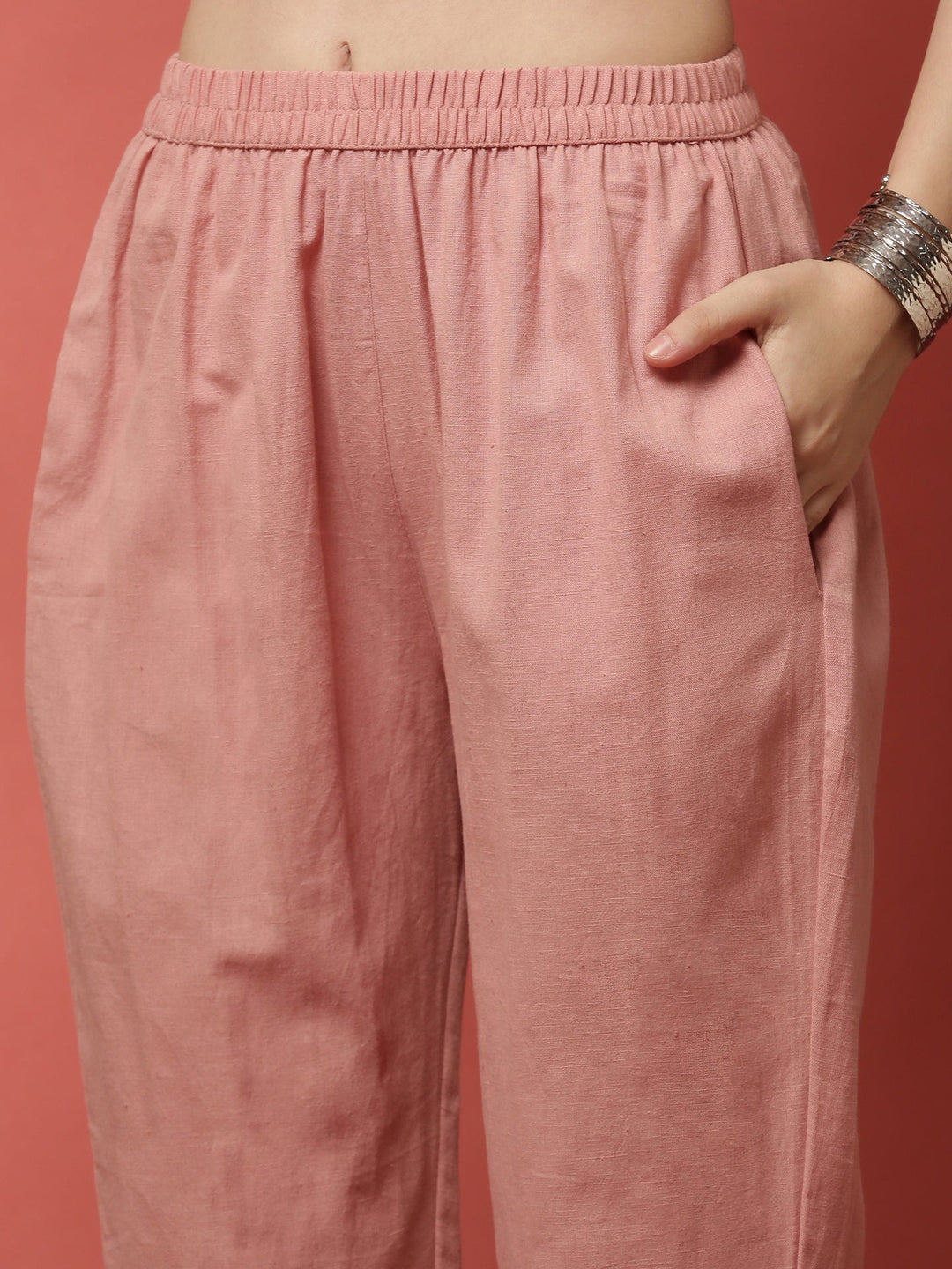 Neerus Pink linen thread embroidered suit set - detail view 3