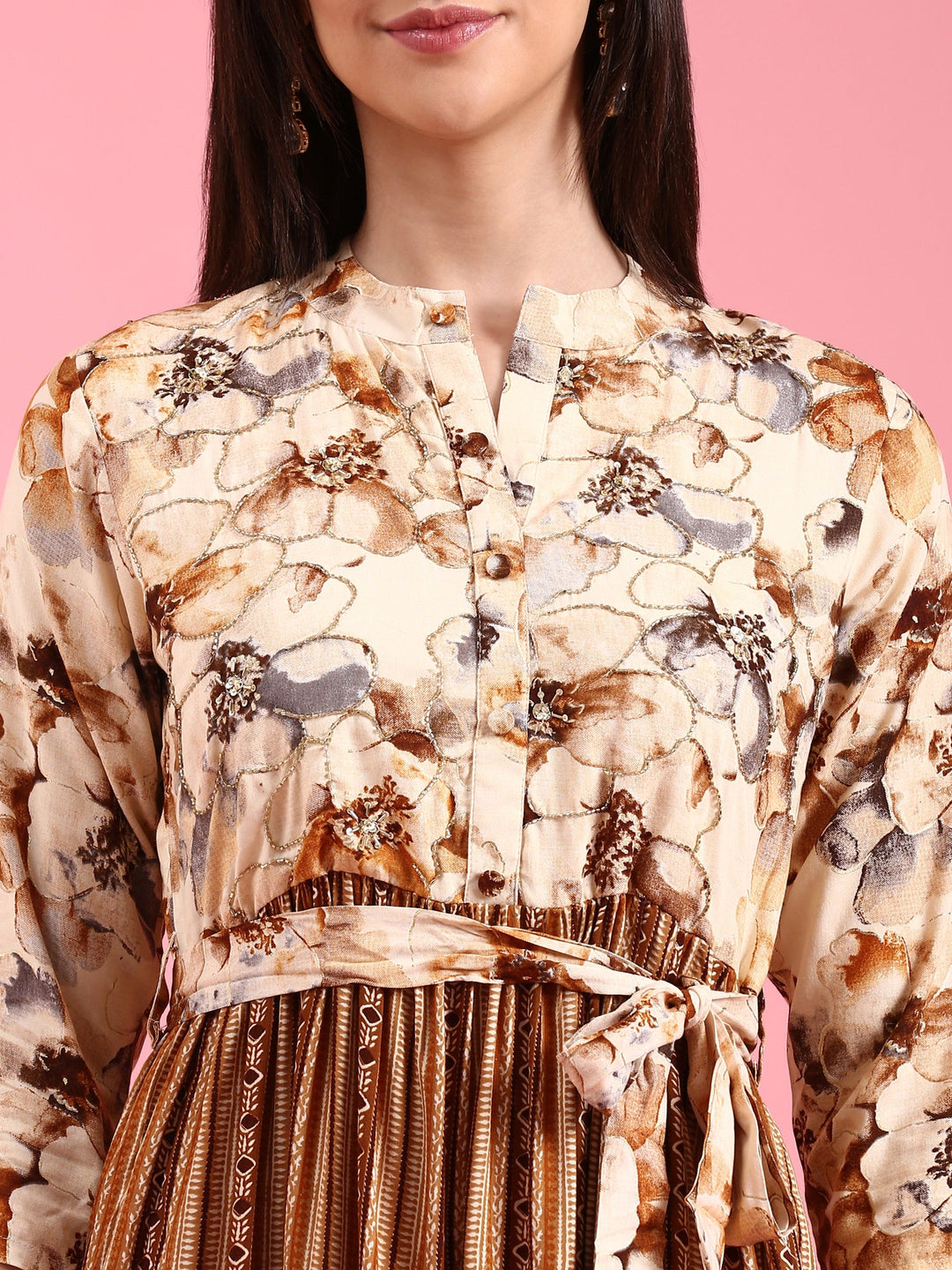 Neerus Brown Rayon Solid Maxi Dress - detail view 2