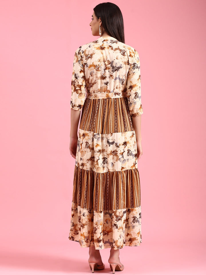 Neerus Brown Rayon Solid Maxi Dress - detail view 1