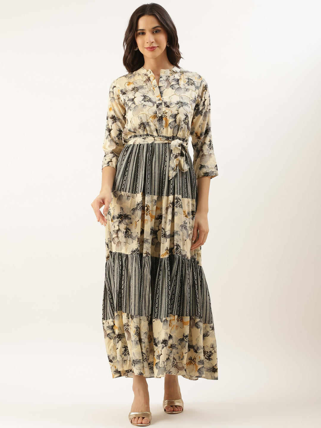 Neerus Blue Rayon Maxi Gown Dress - back view