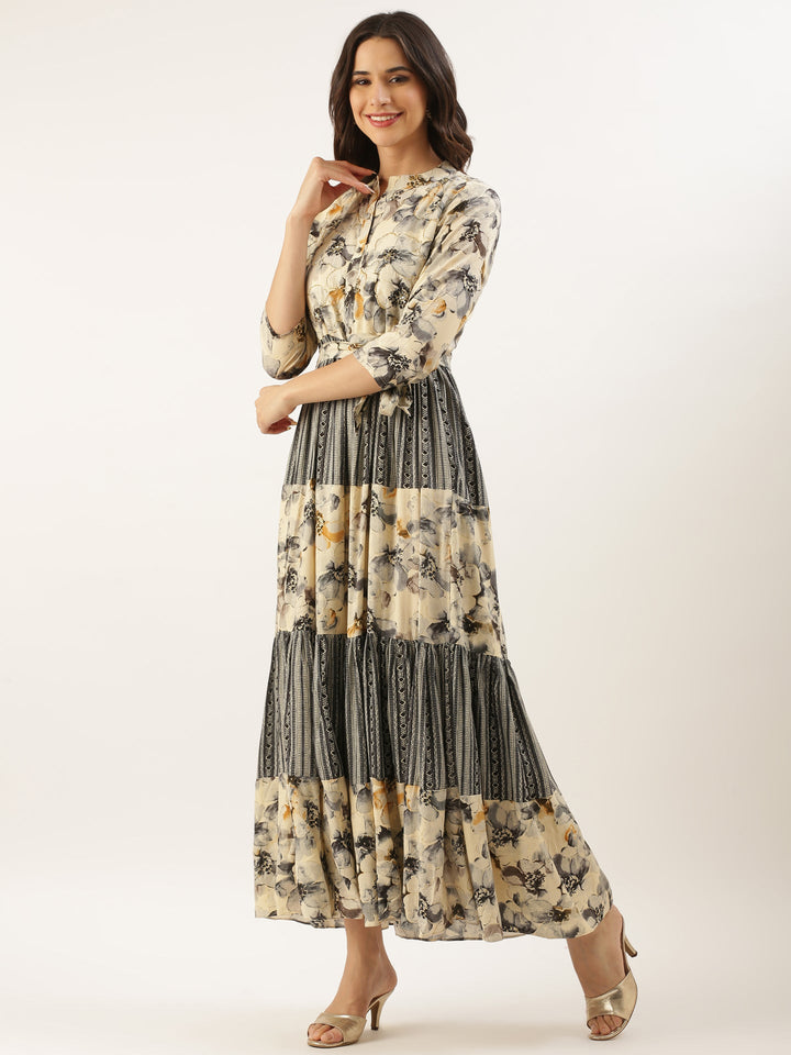Neerus Blue Rayon Maxi Gown Dress - side view