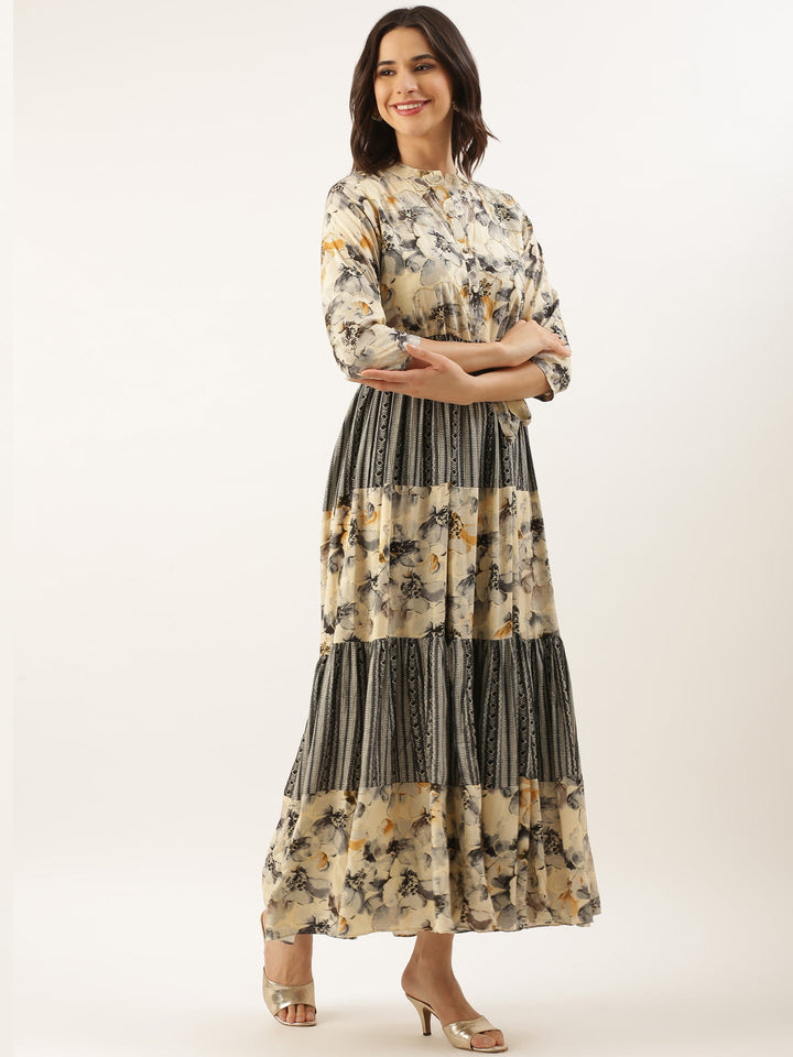 Neerus Blue Rayon Maxi Gown Dress - detail view 3