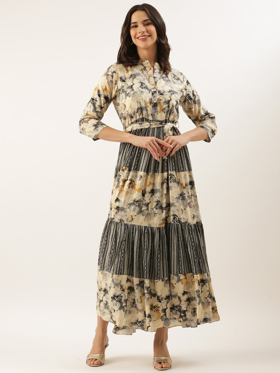 Neerus Blue Rayon Maxi Gown Dress - front view