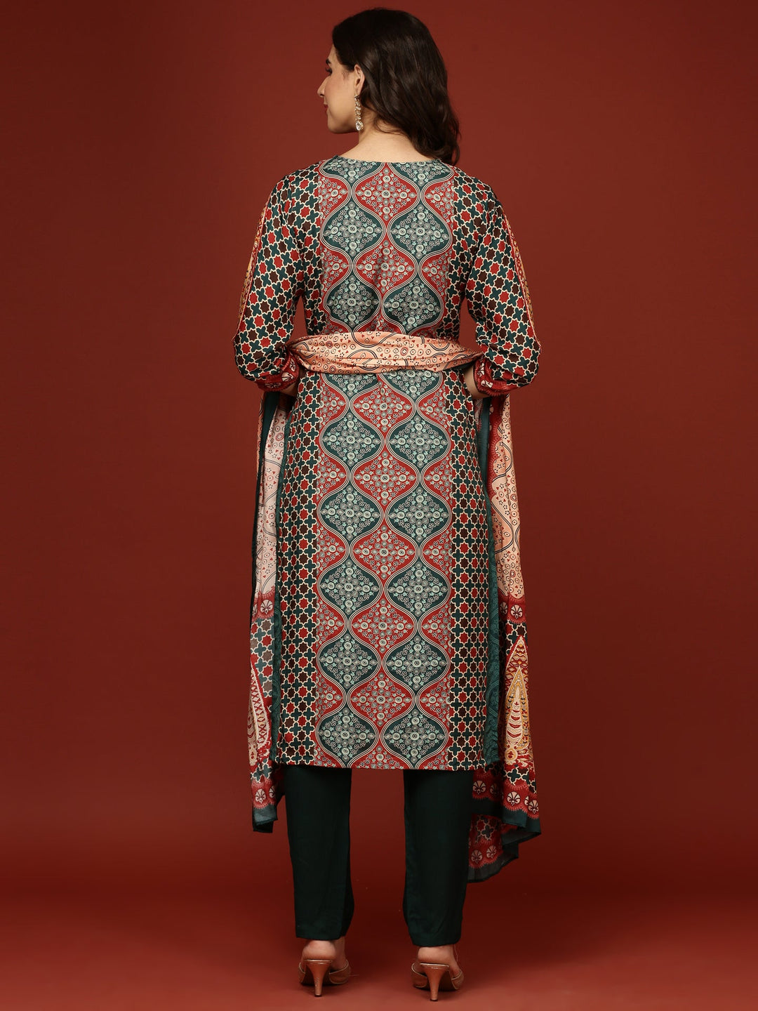 Neerus Blue crepe printed suit set - detail view 2