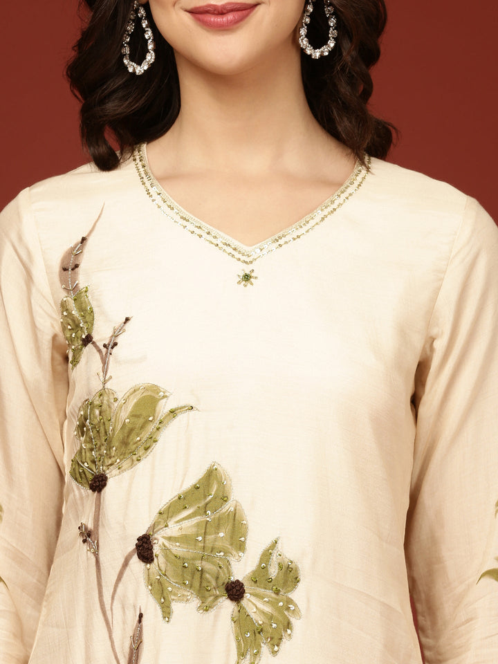 Neerus Beige muslin printed suit set - detail view 1