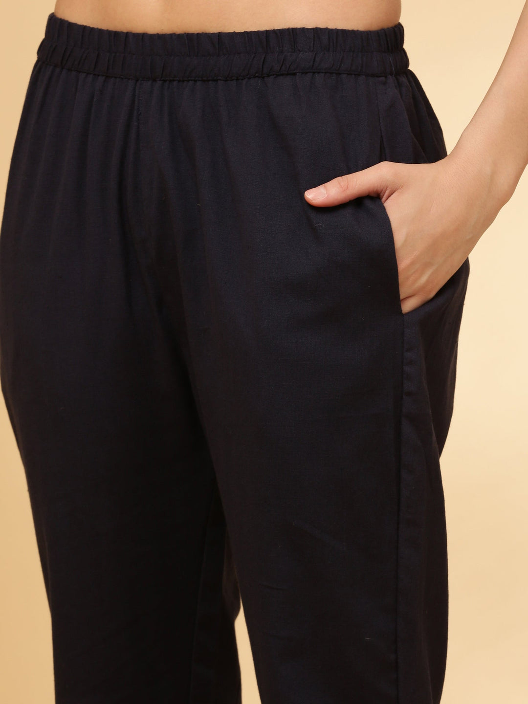 Neerus Blue linen embroidered kurta set - detail view 3