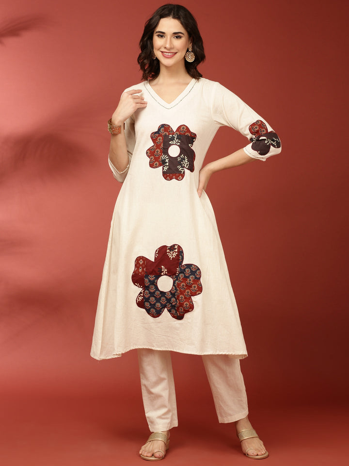 Neerus White polyester solid co-ord set - front view