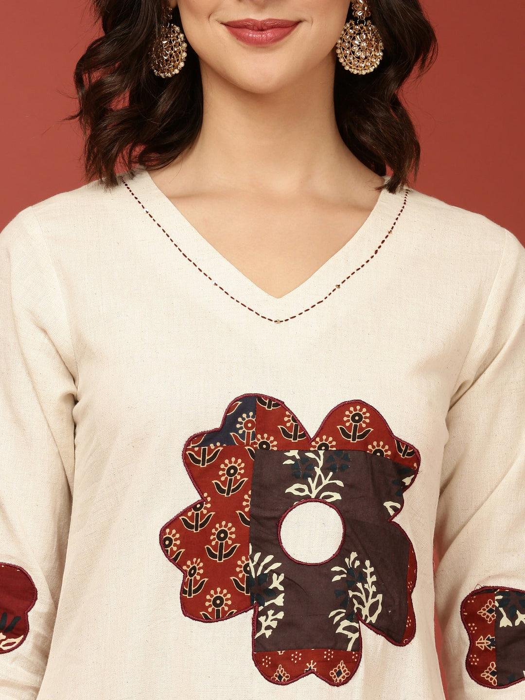 Neerus White polyester solid co-ord set - detail view 1