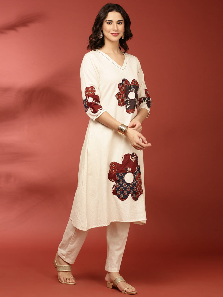 Neerus White polyester solid co-ord set - back view