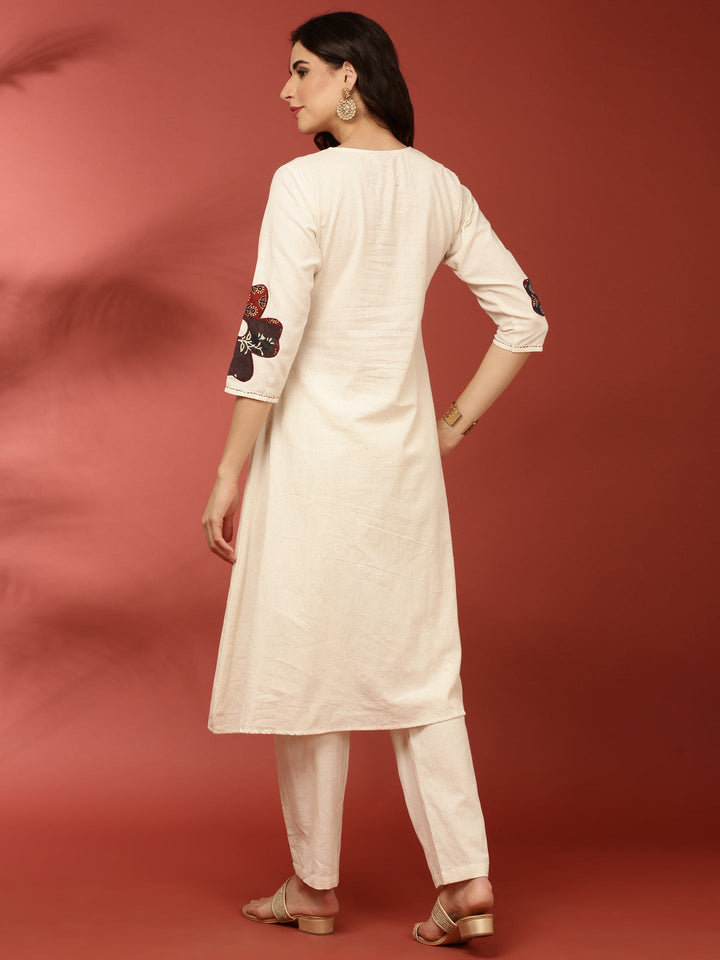 Neerus White polyester solid co-ord set - side view