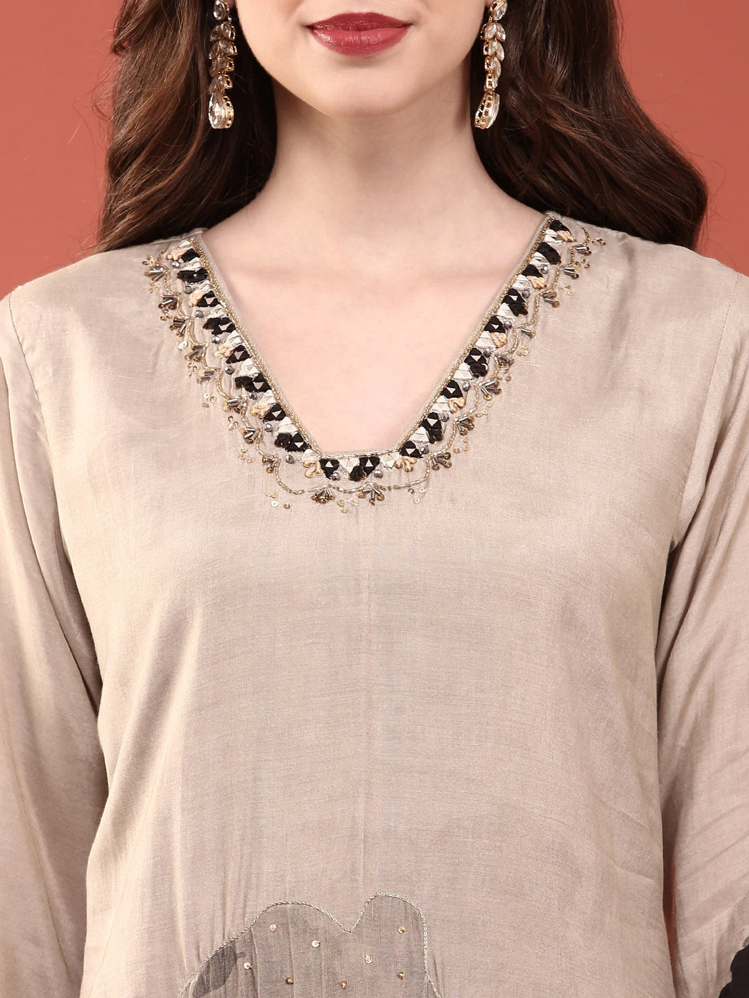 Neerus Grey muslin digital printed suit set - detail view 1