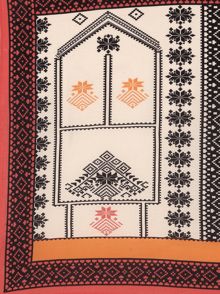 Cream Muslin Digital Print Three Piece Set