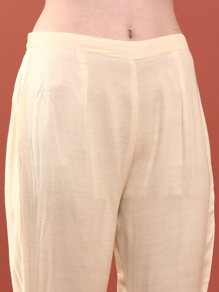 Cream Muslin Digital Print Three Piece Set