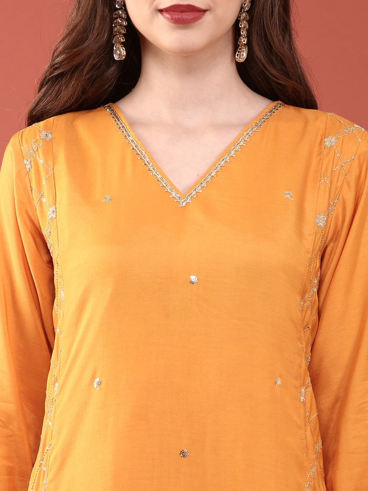 Neerus Orange muslin solid suit set - detail view 1