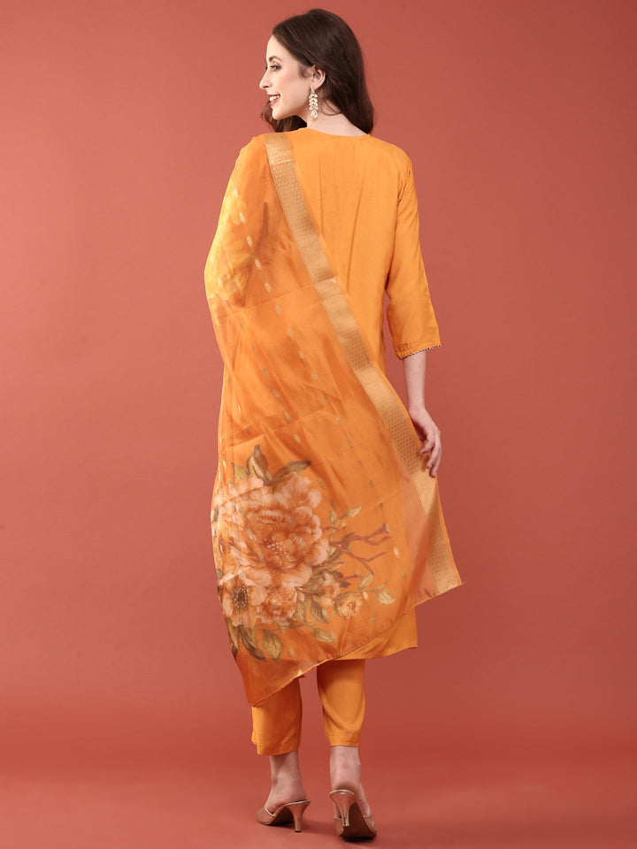 Neerus Orange muslin solid suit set - side view