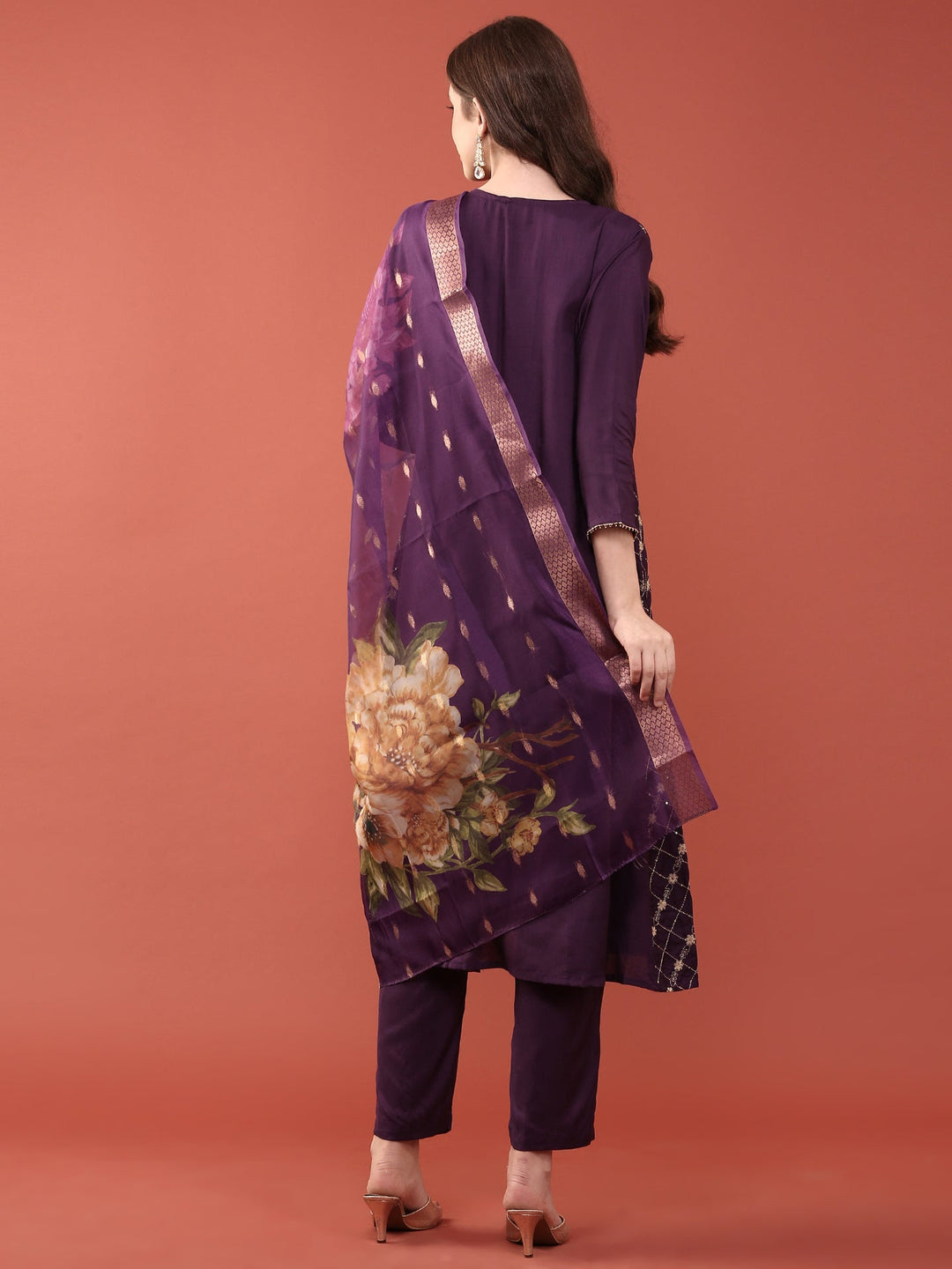 Neerus Purple muslin straight suit set - side view