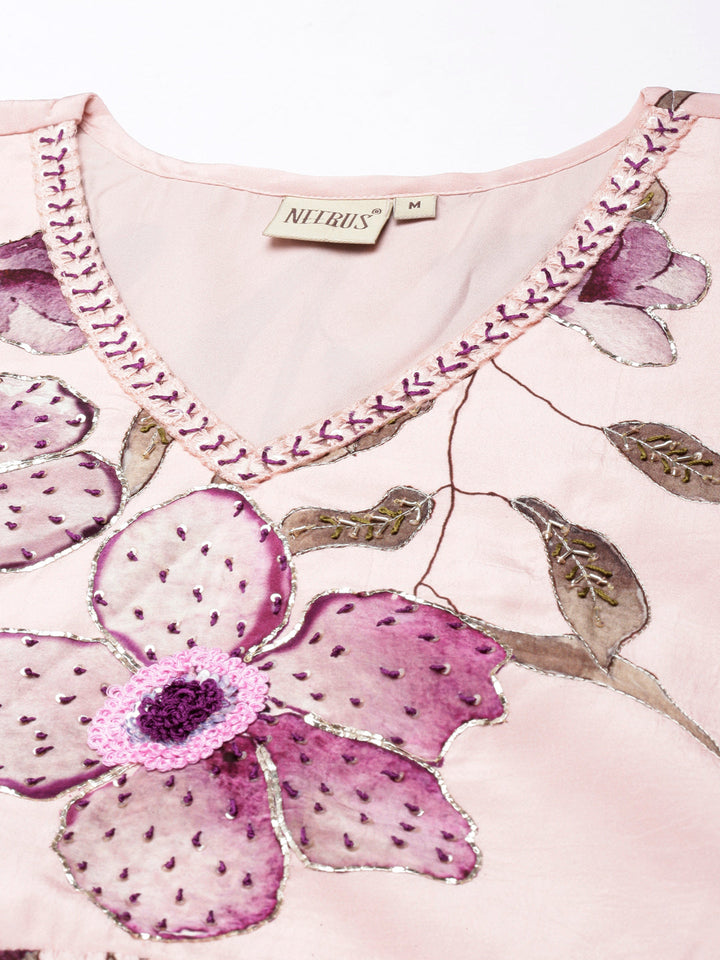 Neerus Pink Regular Stragiht Printed Kurta and Palazzos