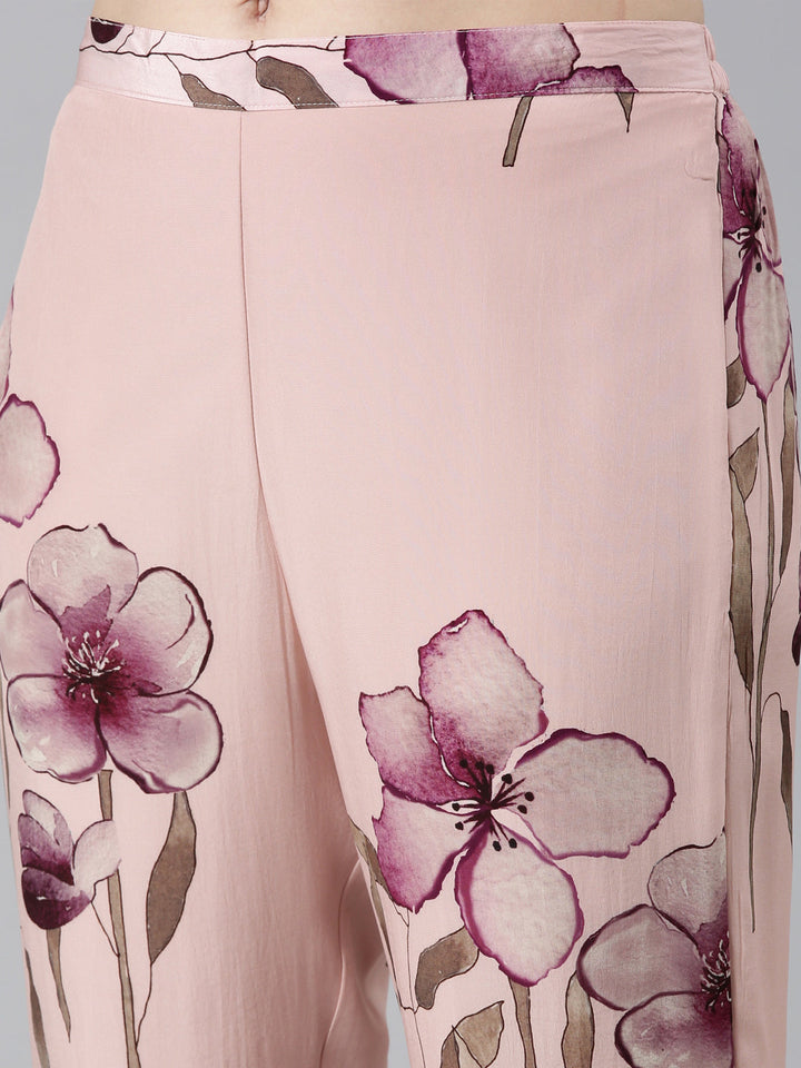 Neerus Pink Regular Stragiht Printed Kurta and Palazzos